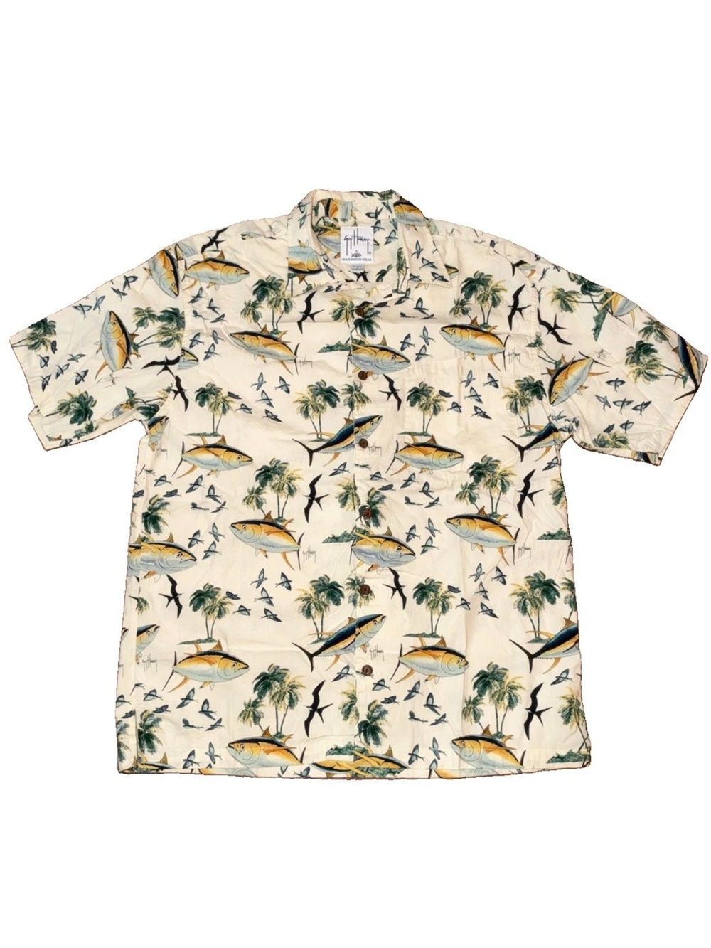 Guy Harvey AFTCO Bluewater Fishing Shirt Mens L Large Yellowfin Tuna Vintage